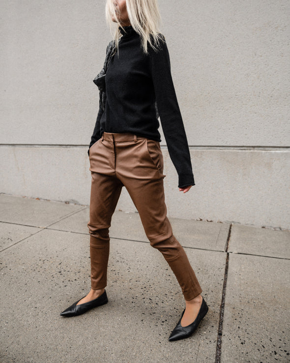 CAMEL STRETCH LEATHER BOYFRIEND